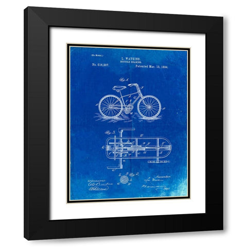 PP51-Faded Blueprint Bicycle Gearing 1894 Patent Poster Black Modern Wood Framed Art Print with Double Matting by Borders, Cole
