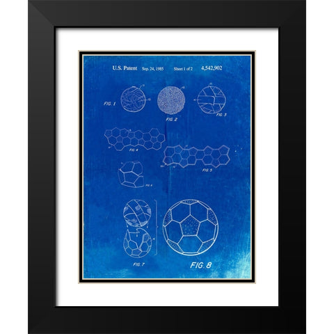 PP54-Faded Blueprint Soccer Ball 1985 Patent Poster Black Modern Wood Framed Art Print with Double Matting by Borders, Cole