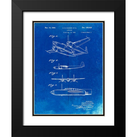 PP69-Faded Blueprint Lockheed XP-58 Chain Lightning Poster Black Modern Wood Framed Art Print with Double Matting by Borders, Cole