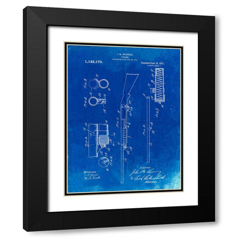 PP74-Faded Blueprint Ithaca Shotgun Patent Poster Black Modern Wood Framed Art Print with Double Matting by Borders, Cole