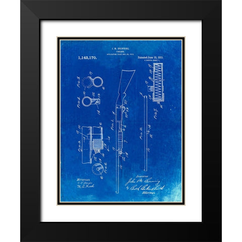 PP74-Faded Blueprint Ithaca Shotgun Patent Poster Black Modern Wood Framed Art Print with Double Matting by Borders, Cole