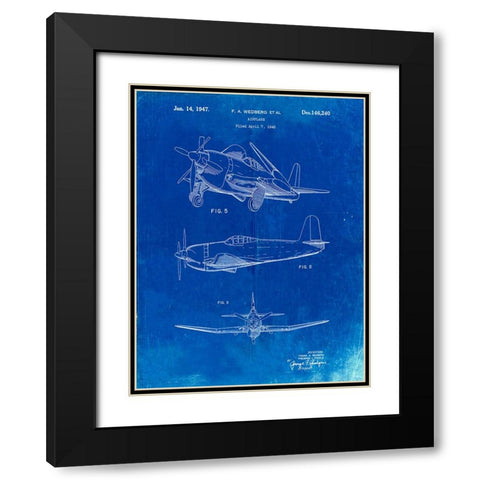 PP82-Faded Blueprint Contra Propeller Low Wing Airplane Patent Black Modern Wood Framed Art Print with Double Matting by Borders, Cole