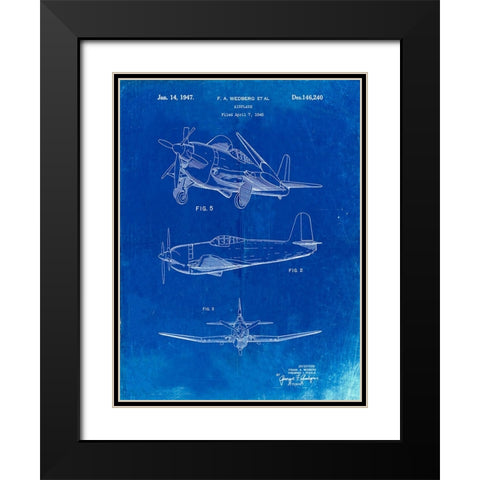 PP82-Faded Blueprint Contra Propeller Low Wing Airplane Patent Black Modern Wood Framed Art Print with Double Matting by Borders, Cole