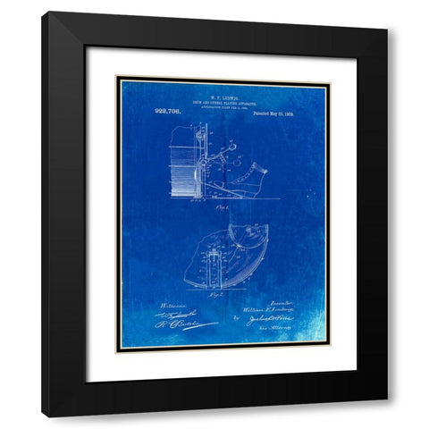 PP103-Faded Blueprint Ludwig Kickdrum and Cymbal Poster Black Modern Wood Framed Art Print with Double Matting by Borders, Cole