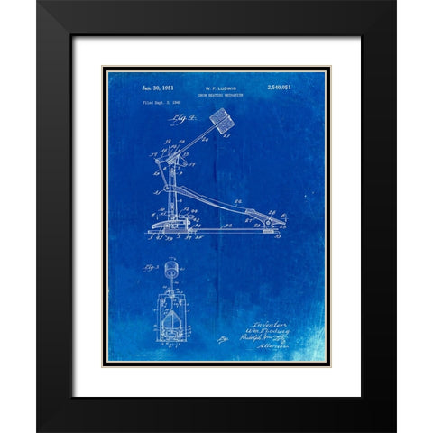 PP104-Faded Blueprint Drum Kick Pedal Poster Black Modern Wood Framed Art Print with Double Matting by Borders, Cole