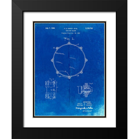 PP105-Faded Blueprint Drum Key Holder Patent Poster Black Modern Wood Framed Art Print with Double Matting by Borders, Cole