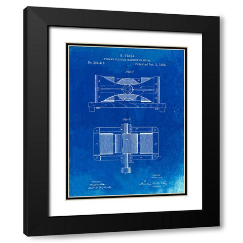 PP111-Faded Blueprint Tesla Dynamo Electric Machine Poster Black Modern Wood Framed Art Print with Double Matting by Borders, Cole