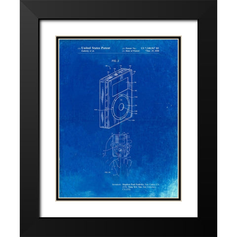 PP124- Faded Blueprint iPod Click Wheel Patent Poster Black Modern Wood Framed Art Print with Double Matting by Borders, Cole