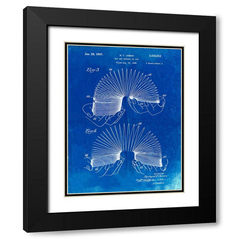 PP125- Faded Blueprint Slinky Toy Patent Poster Black Modern Wood Framed Art Print with Double Matting by Borders, Cole