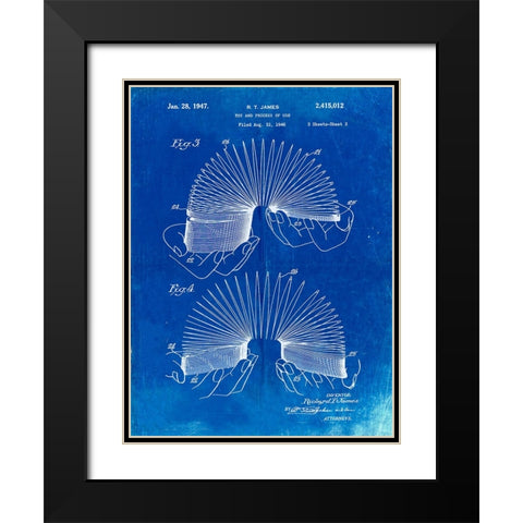 PP125- Faded Blueprint Slinky Toy Patent Poster Black Modern Wood Framed Art Print with Double Matting by Borders, Cole