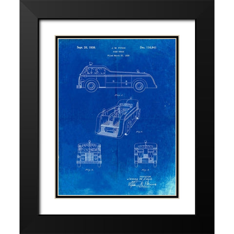 PP128- Faded Blueprint Firetruck 1939 Patent Poster Black Modern Wood Framed Art Print with Double Matting by Borders, Cole