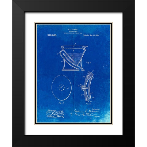 PP129- Faded Blueprint Siphoning Water Closet 1909 Patent Poster Black Modern Wood Framed Art Print with Double Matting by Borders, Cole