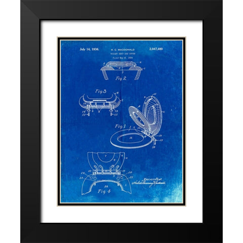PP130- Faded Blueprint Toilet Seat Poster Black Modern Wood Framed Art Print with Double Matting by Borders, Cole