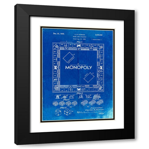 PP131- Faded Blueprint Monopoly Patent Poster Black Modern Wood Framed Art Print with Double Matting by Borders, Cole