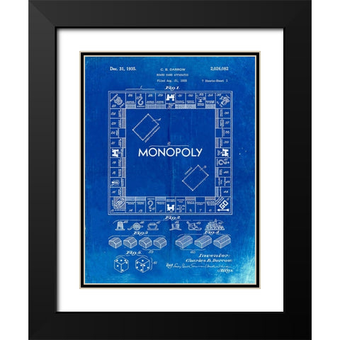 PP131- Faded Blueprint Monopoly Patent Poster Black Modern Wood Framed Art Print with Double Matting by Borders, Cole