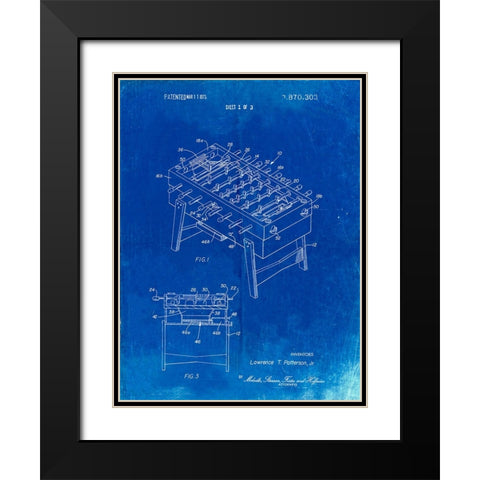 PP136- Faded Blueprint Foosball Game Patent Poster Black Modern Wood Framed Art Print with Double Matting by Borders, Cole