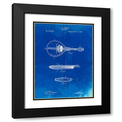 PP137- Faded Blueprint Gibson Mandolin A - Model Patent Poster Black Modern Wood Framed Art Print with Double Matting by Borders, Cole