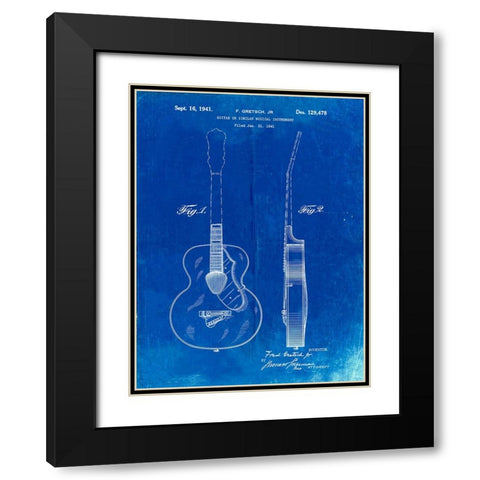 PP138- Faded Blueprint Gretsch 6022 Rancher Guitar Patent Poster Black Modern Wood Framed Art Print with Double Matting by Borders, Cole