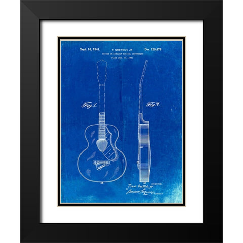 PP138- Faded Blueprint Gretsch 6022 Rancher Guitar Patent Poster Black Modern Wood Framed Art Print with Double Matting by Borders, Cole