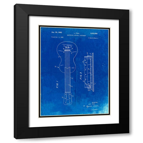 PP140- Faded Blueprint Gibson Les Paul Guitar Patent Poster Black Modern Wood Framed Art Print with Double Matting by Borders, Cole