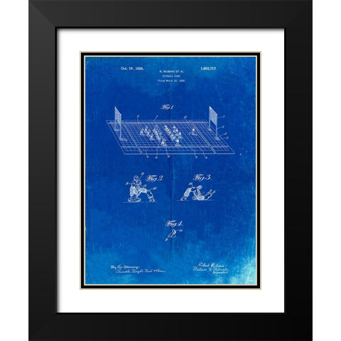 PP142- Faded Blueprint Football Board Game Patent Poster Black Modern Wood Framed Art Print with Double Matting by Borders, Cole