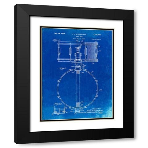 PP147- Faded Blueprint Slingerland Snare Drum Patent Poster Black Modern Wood Framed Art Print with Double Matting by Borders, Cole