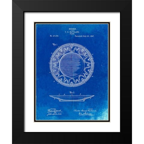 PP150- Faded Blueprint Haviland Dinner Plate Patent Poster Black Modern Wood Framed Art Print with Double Matting by Borders, Cole