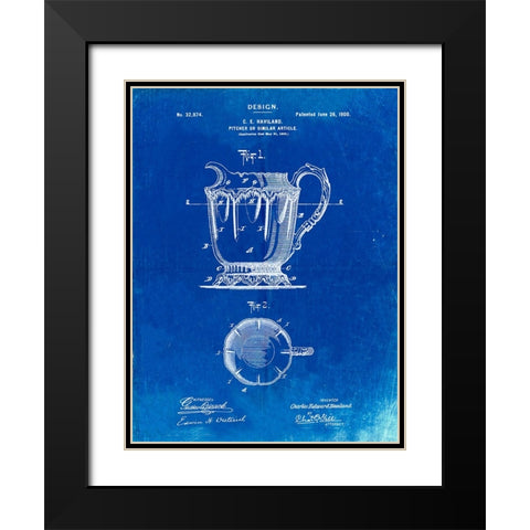 PP152- Faded Blueprint Kitchen Pitcher Poster Black Modern Wood Framed Art Print with Double Matting by Borders, Cole