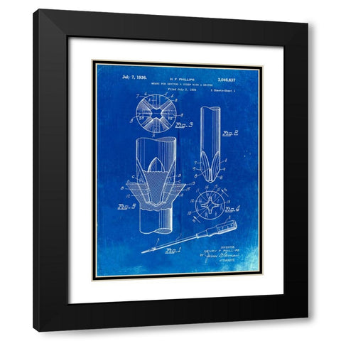 PP153- Faded Blueprint Phillips Head Screw Driver Patent Poster Black Modern Wood Framed Art Print with Double Matting by Borders, Cole