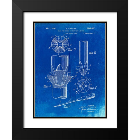 PP153- Faded Blueprint Phillips Head Screw Driver Patent Poster Black Modern Wood Framed Art Print with Double Matting by Borders, Cole