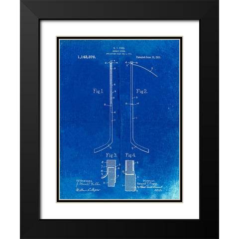 PP157- Faded Blueprint Hockey Stick 1915 Poster Black Modern Wood Framed Art Print with Double Matting by Borders, Cole