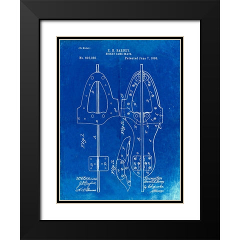PP158- Faded Blueprint 1898 Hockey Skate Patent Poster Black Modern Wood Framed Art Print with Double Matting by Borders, Cole