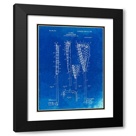 PP166- Faded Blueprint Lacrosse Stick Patent Poster Black Modern Wood Framed Art Print with Double Matting by Borders, Cole