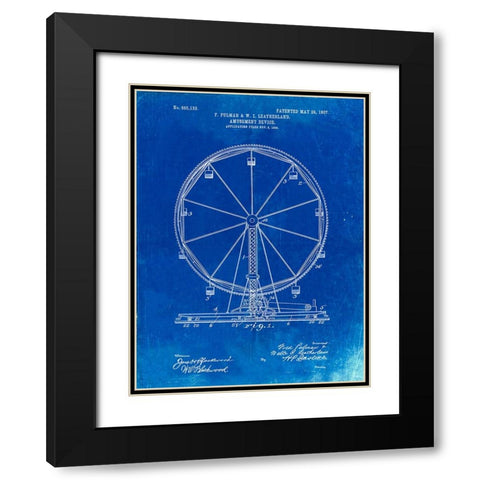 PP167- Faded Blueprint Ferris Wheel Poster Black Modern Wood Framed Art Print with Double Matting by Borders, Cole