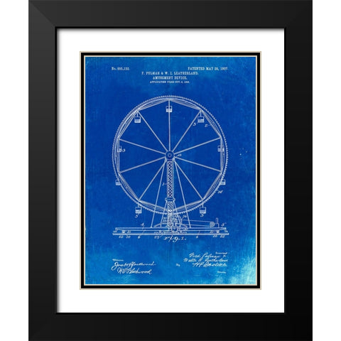 PP167- Faded Blueprint Ferris Wheel Poster Black Modern Wood Framed Art Print with Double Matting by Borders, Cole
