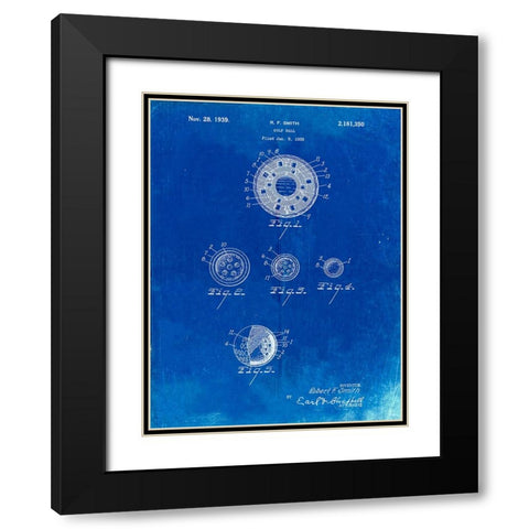 PP168- Faded Blueprint Golf Ball Uniformity Patent Poster Black Modern Wood Framed Art Print with Double Matting by Borders, Cole