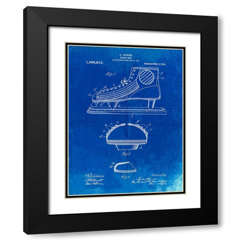 PP169- Faded Blueprint Hockey Skate Patent Poster Black Modern Wood Framed Art Print with Double Matting by Borders, Cole