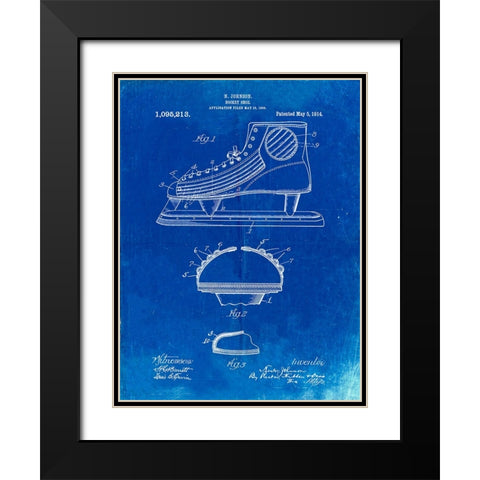 PP169- Faded Blueprint Hockey Skate Patent Poster Black Modern Wood Framed Art Print with Double Matting by Borders, Cole