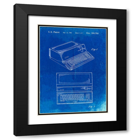 PP171- Faded Blueprint Apple III Computer Patent Poster Black Modern Wood Framed Art Print with Double Matting by Borders, Cole