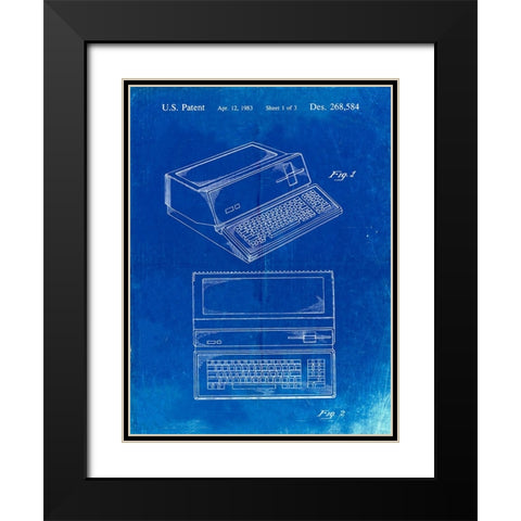 PP171- Faded Blueprint Apple III Computer Patent Poster Black Modern Wood Framed Art Print with Double Matting by Borders, Cole
