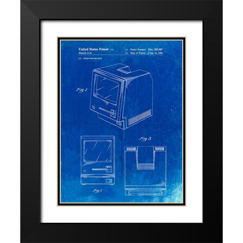 PP176- Faded Blueprint First Macintosh Computer Poster Black Modern Wood Framed Art Print with Double Matting by Borders, Cole