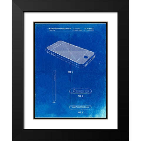 PP177- Faded Blueprint iPhone 3 Patent Poster Black Modern Wood Framed Art Print with Double Matting by Borders, Cole
