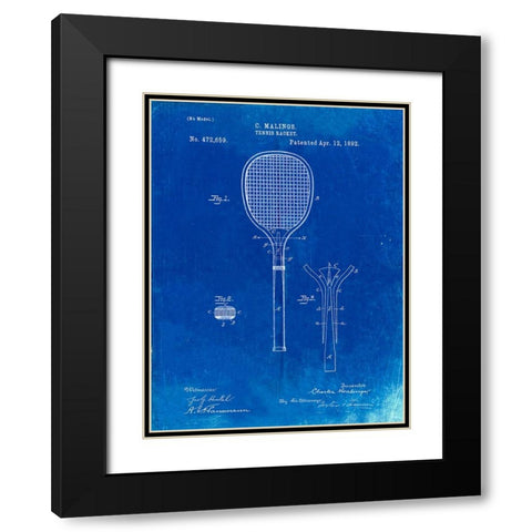 PP183- Faded Blueprint Tennis Racket 1892 Patent Poster Black Modern Wood Framed Art Print with Double Matting by Borders, Cole