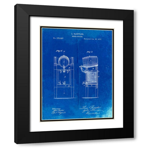 PP186- Faded Blueprint Beer Keg Cooler 1876 Patent Poster Black Modern Wood Framed Art Print with Double Matting by Borders, Cole