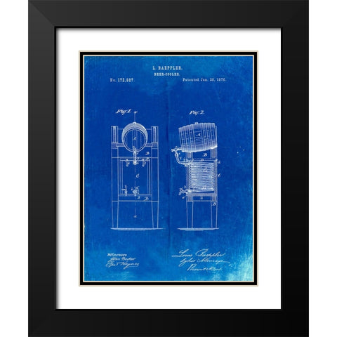 PP186- Faded Blueprint Beer Keg Cooler 1876 Patent Poster Black Modern Wood Framed Art Print with Double Matting by Borders, Cole