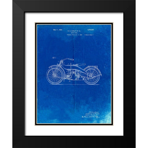 PP194- Faded Blueprint Harley Davidson Motorcycle 1919 Patent Poster Black Modern Wood Framed Art Print with Double Matting by Borders, Cole