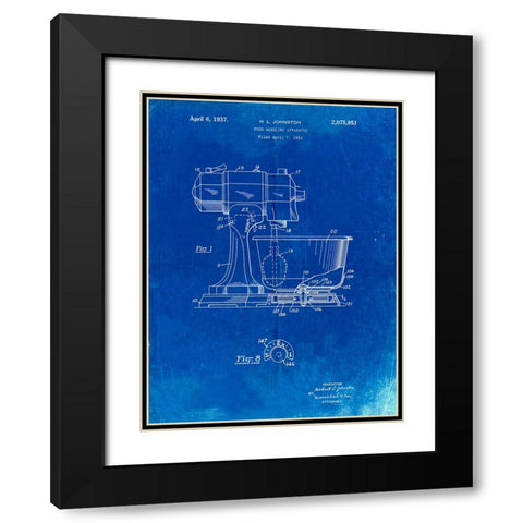 PP197- Faded Blueprint KitchenAid Kitchen Mixer Patent Poster Black Modern Wood Framed Art Print with Double Matting by Borders, Cole