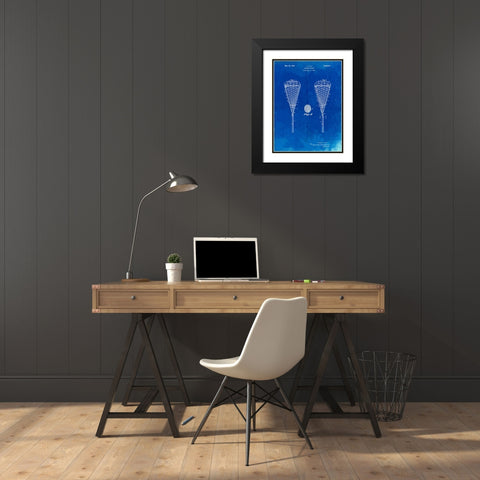 PP199- Faded Blueprint Lacrosse Stick 1948 Patent Poster Black Modern Wood Framed Art Print with Double Matting by Borders, Cole
