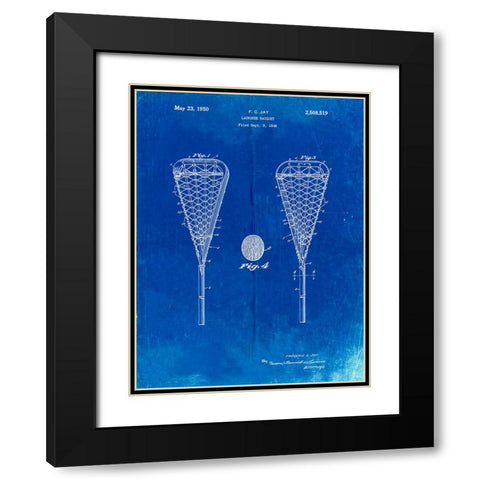 PP199- Faded Blueprint Lacrosse Stick 1948 Patent Poster Black Modern Wood Framed Art Print with Double Matting by Borders, Cole