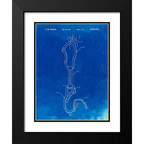 PP200- Faded Blueprint Automatic Lock Carabiner Patent Poster Black Modern Wood Framed Art Print with Double Matting by Borders, Cole